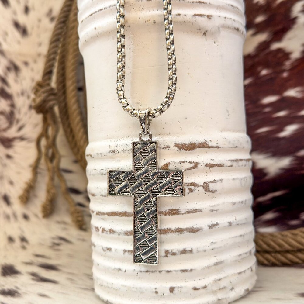 NWT Justin Boots Reversible Stainless Steel Cross Pendant Western Necklace Men's